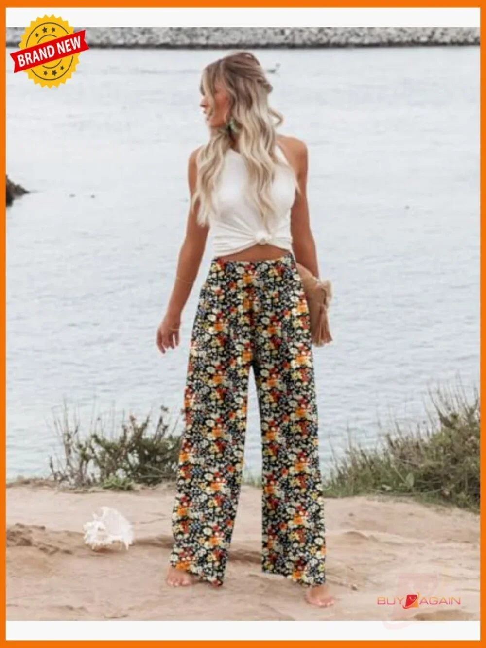 Elastic High Waisted Palazzo Pants Casual Wide Leg Lounge Trousers with Pocket
